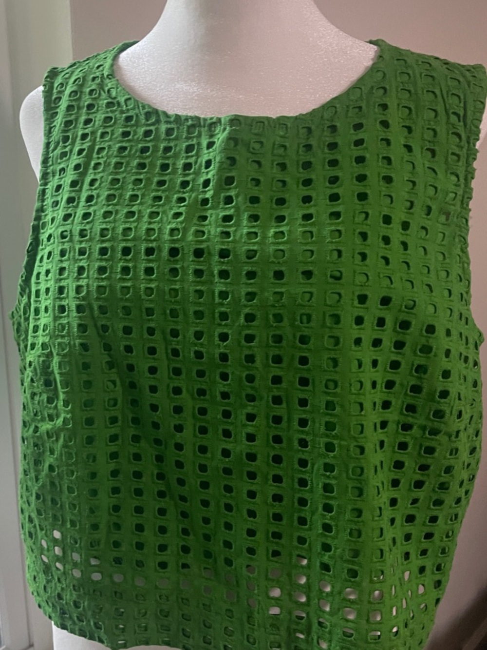 Green Eyelet Sleeveless Crop Tank Top